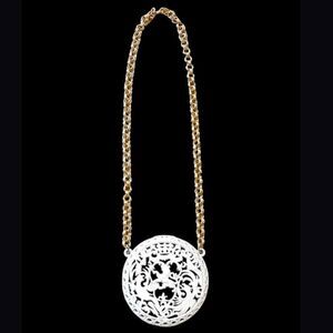 Napier Women's White Lion Medallion Gold Tone Chain Gaudy Clasp Closure Necklace